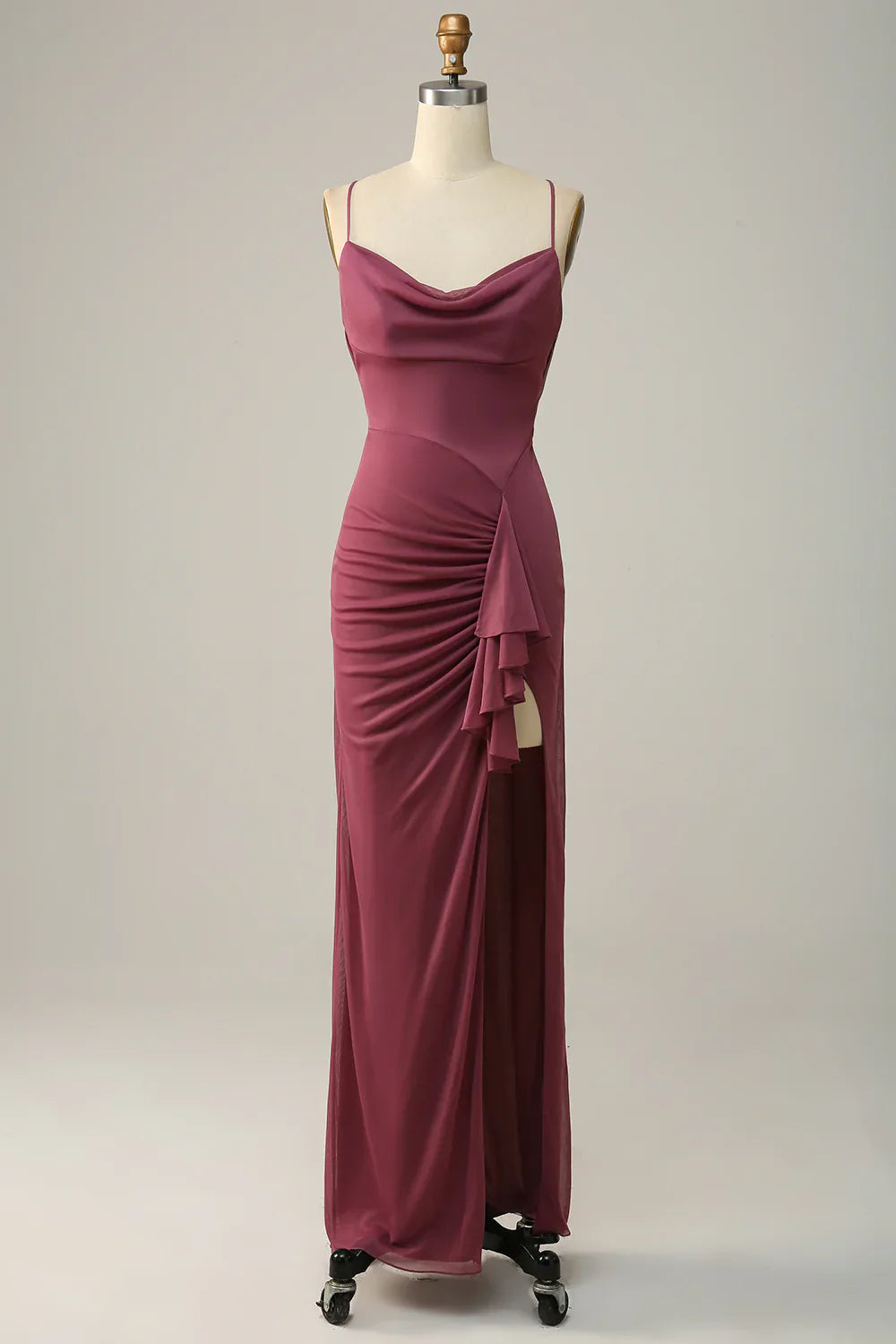 DingJiDress Desert Rose Spaghetti Straps Draped Chiffon Bridesmaid Dress with Slit