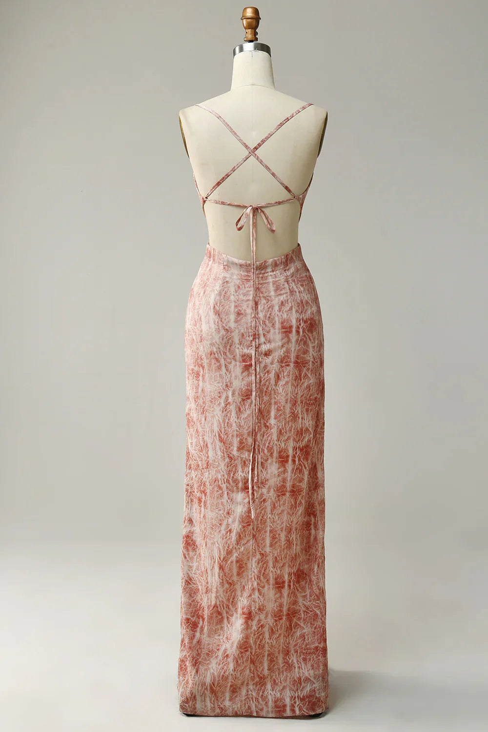 DingJiDress Blush Sheath Spaghetti Straps Backless Stretch Crepe Bridesmaid Dress with Slit