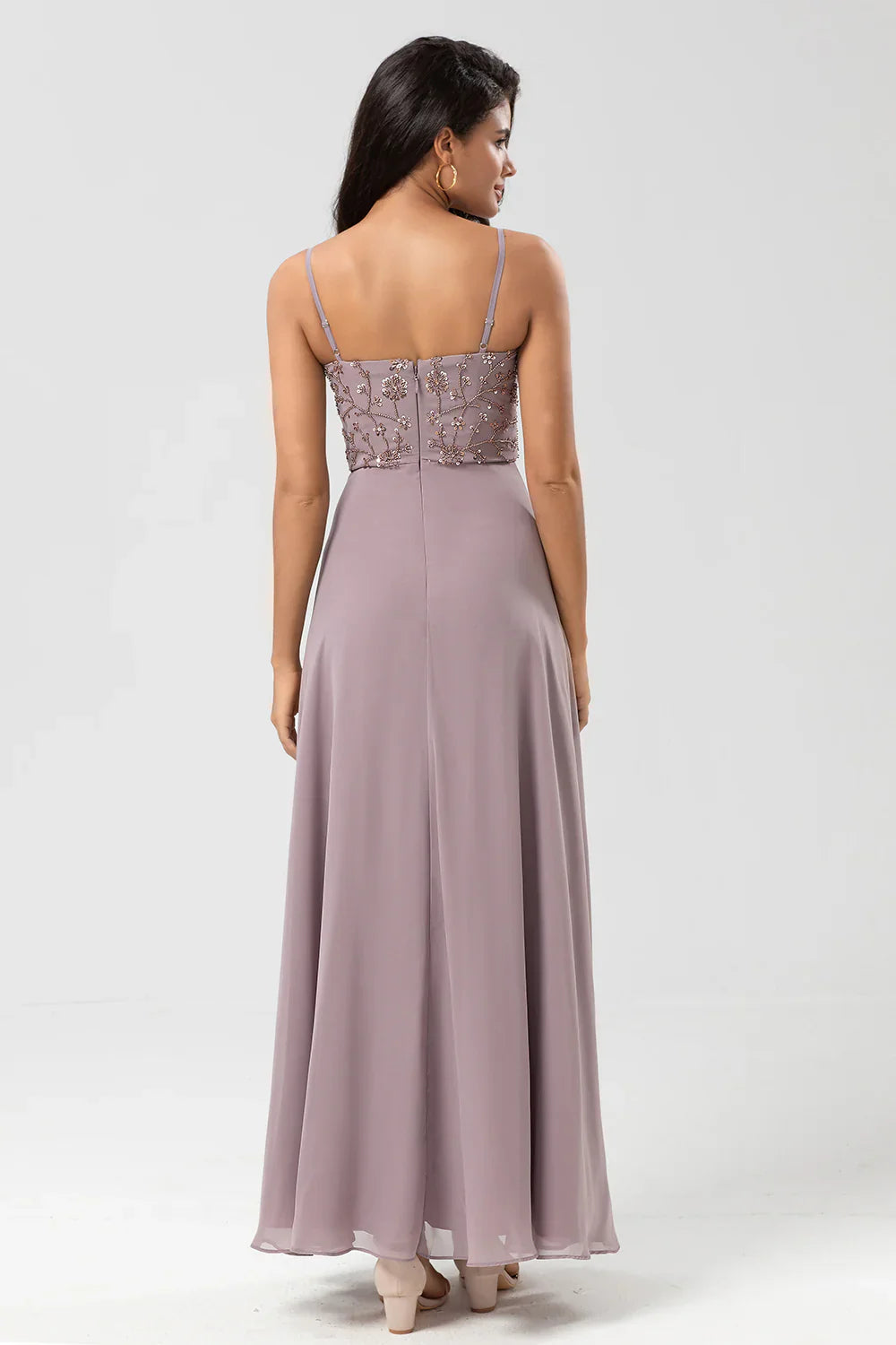 DingJiDress Elegant A-Line Prom Dresses Spaghetti Straps Chiffon Bridesmaid Dress With Beading