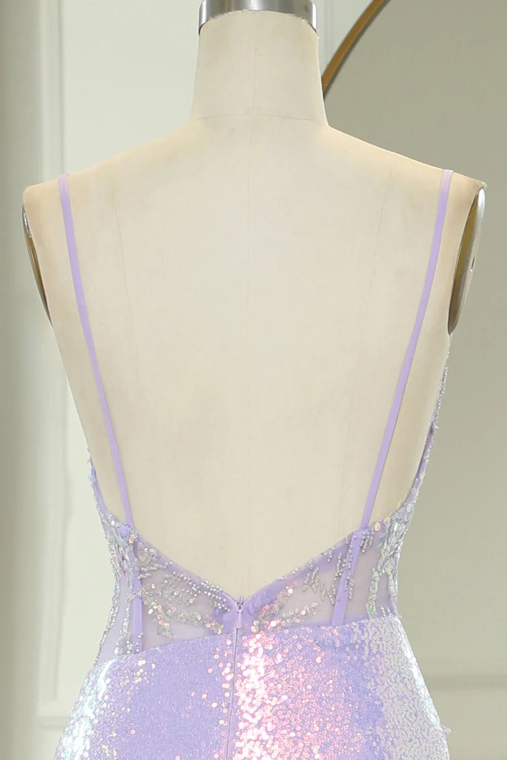 DingJiDress Glitter Light Purple Mermaid Backless Long Corset Prom Dress With Slit
