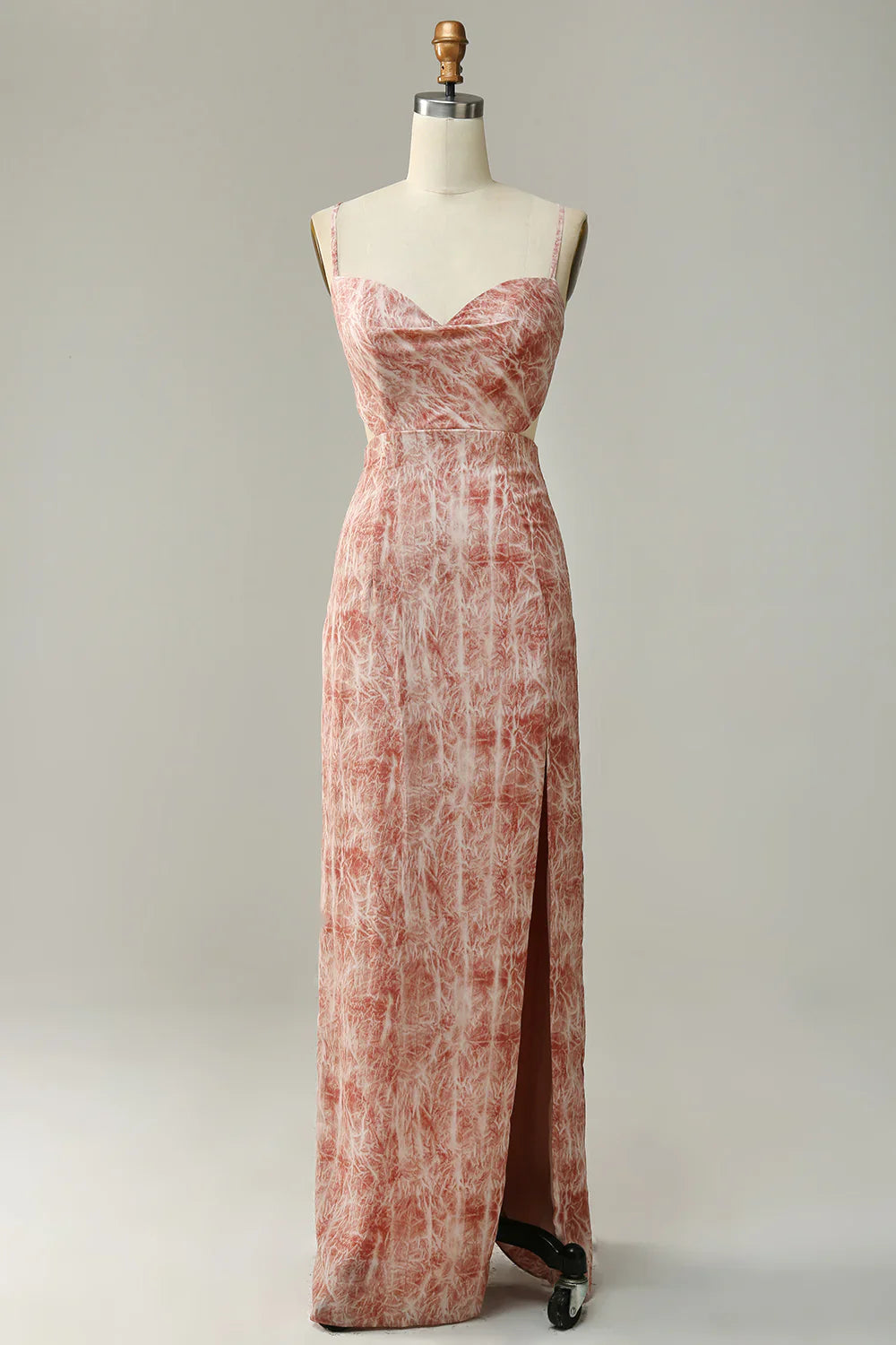 DingJiDress Blush Sheath Spaghetti Straps Backless Stretch Crepe Bridesmaid Dress with Slit