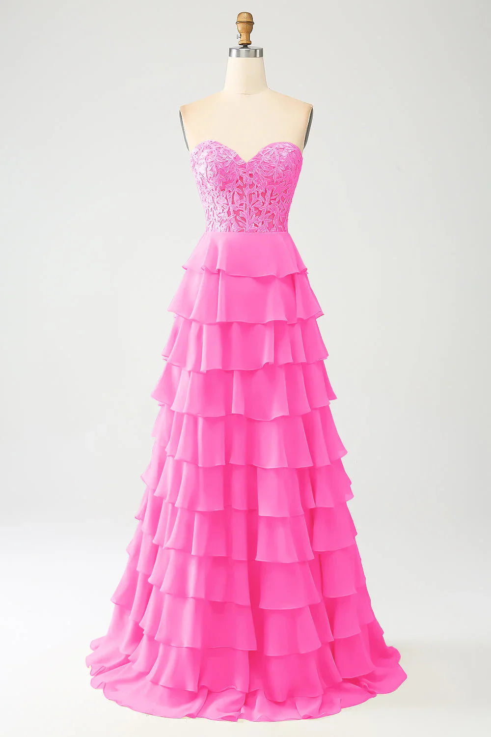 DingJiDress Sky Blue A-Line Sweetheart Tiered Corset Long Prom Dress