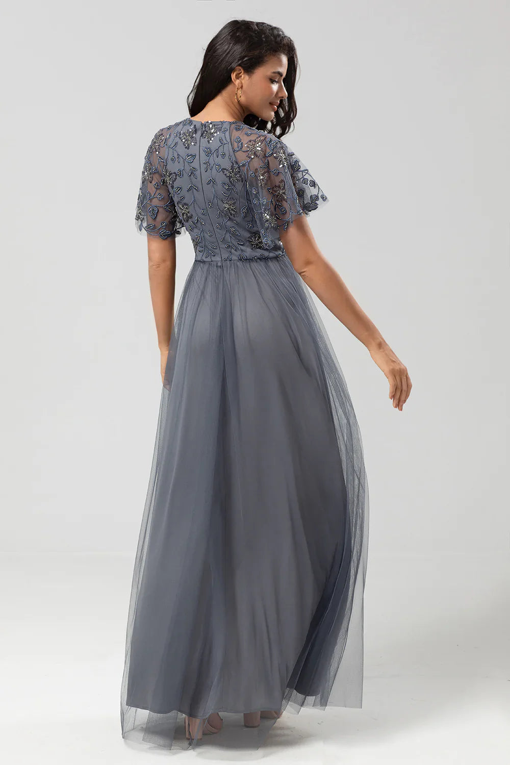 DingJiDress Elegant A-Line Prom Dresses Embroidered Tulle Twilight Bridesmaid Dress With Beading