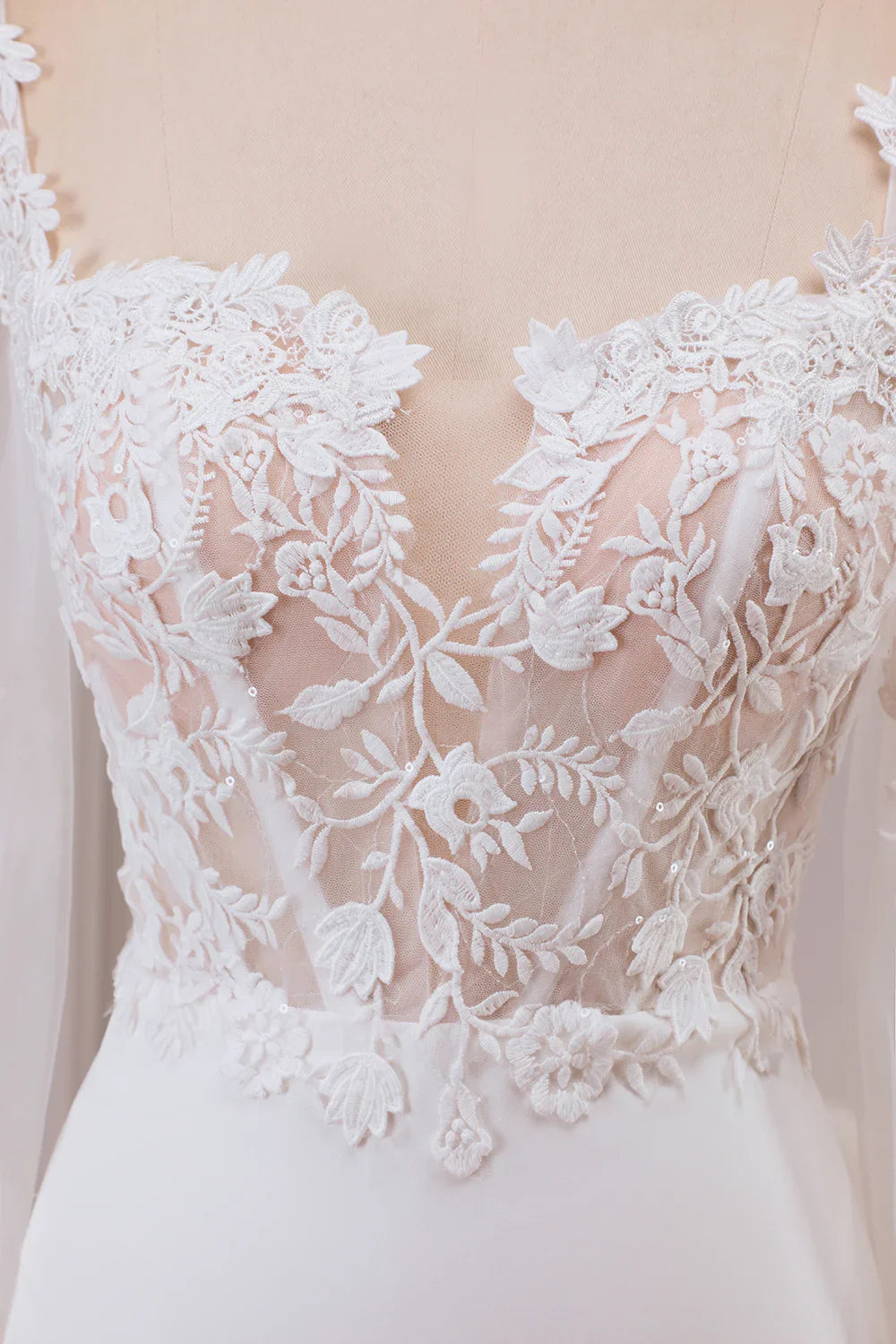 DingJiDress Ivory Lace Sweetheart Neck Long Sleeves Mermaid Wedding Dress with Sweep Train