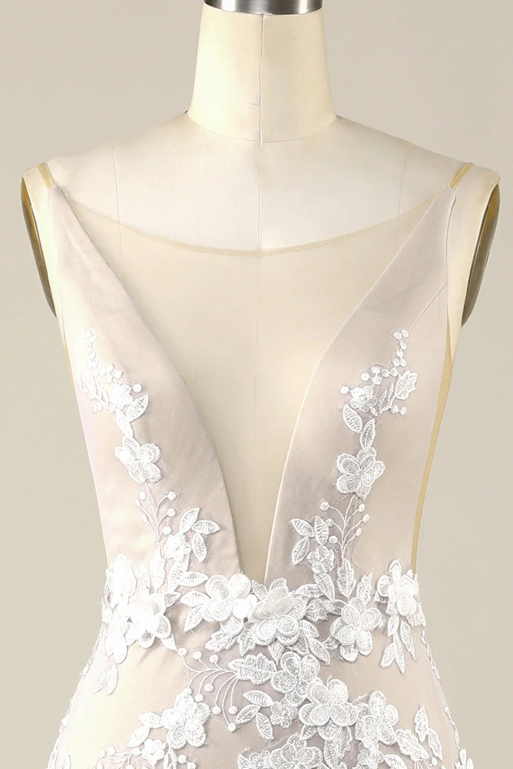 DingJiDress Ivory Mermaid Illusion Boat Neck Lace Wedding Dress