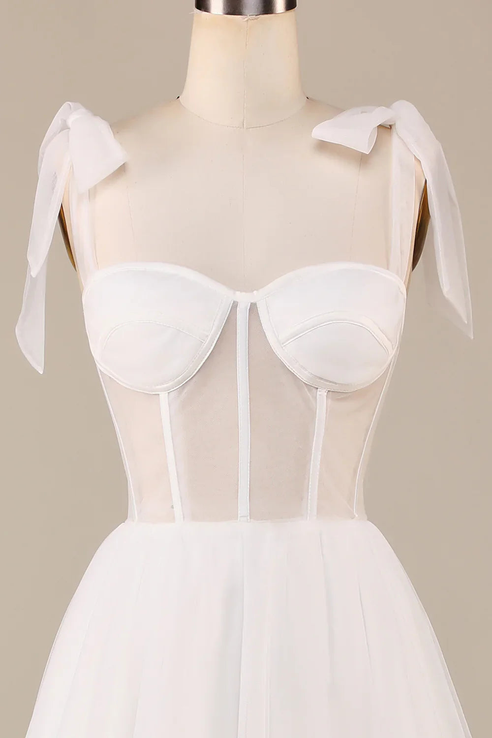 DingJiDress Ivory A-Line Tea-Length Tulle Corset Wedding Dress