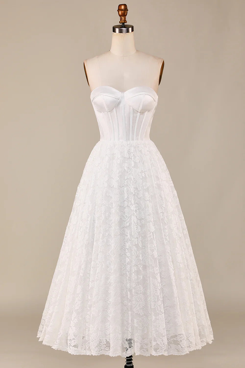 DingJiDress Ivory A-Line Tea-Length Tulle Corset Wedding Dress