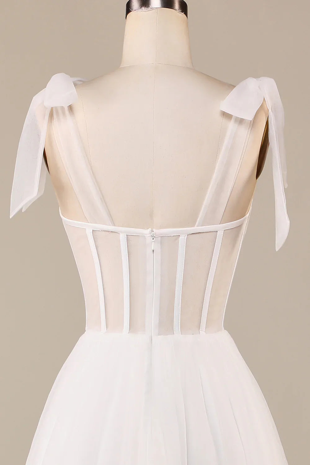 DingJiDress Ivory A-Line Tea-Length Tulle Corset Wedding Dress