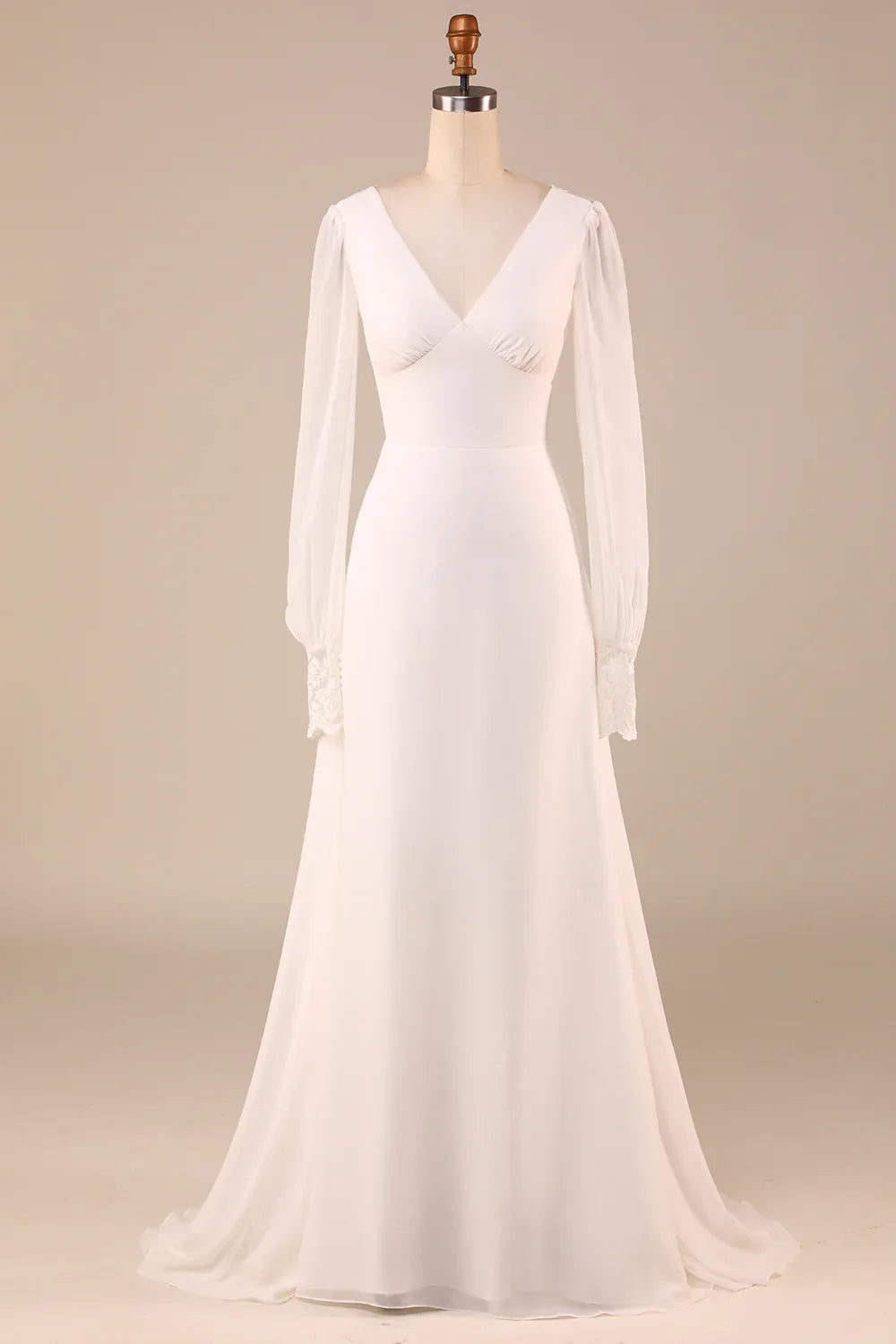 DingJiDress Ivory Long Sleeves Tulle A-Line Wedding Dress with Lace