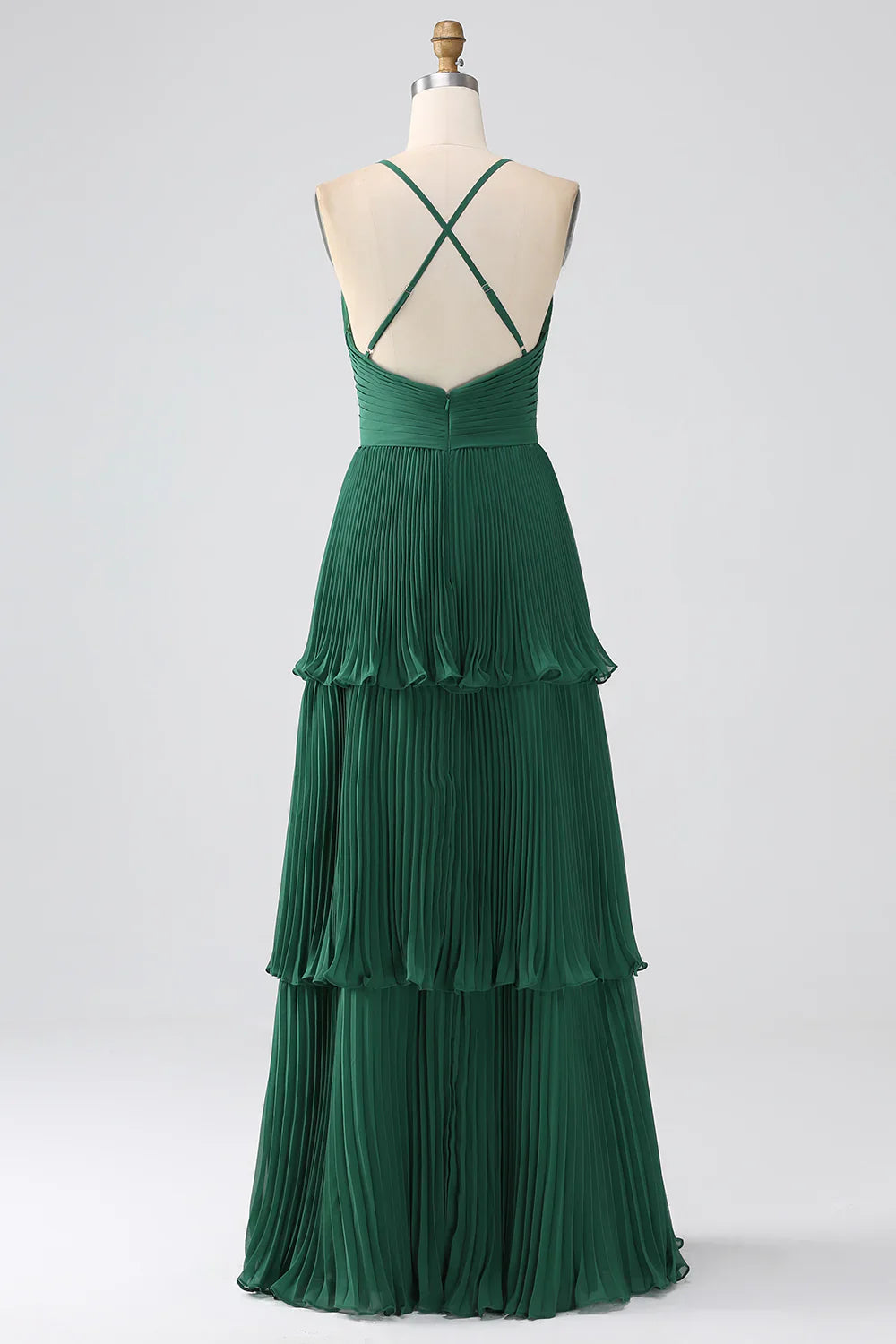 DingJiDress Dark Green Wedding Guest Dresses A-Line Tiered Floor Length Chiffon Bridesmaid Dress