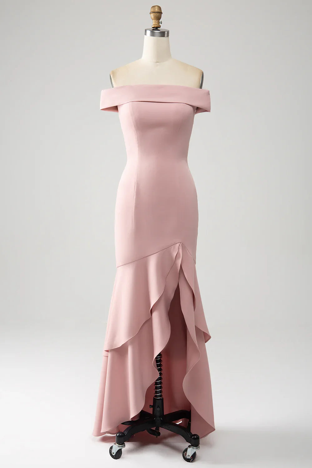 DingJiDress Elegant Bridesmaid Dresses Dusty Rose High Low Asymmetrical Off The Shoulder Party Dress Fall Wedding Guest Dress November