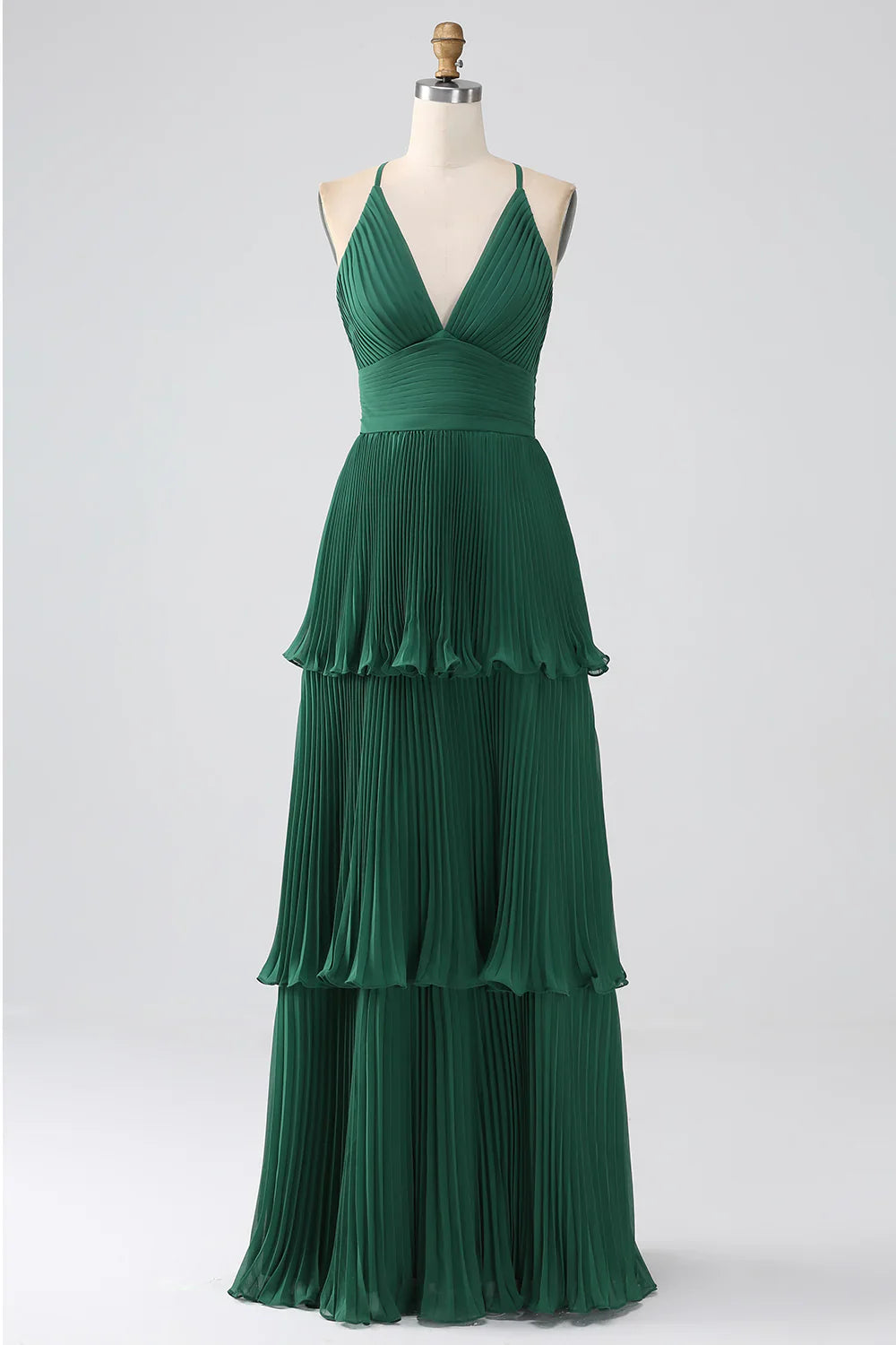 DingJiDress Dark Green Wedding Guest Dresses A-Line Tiered Floor Length Chiffon Bridesmaid Dress