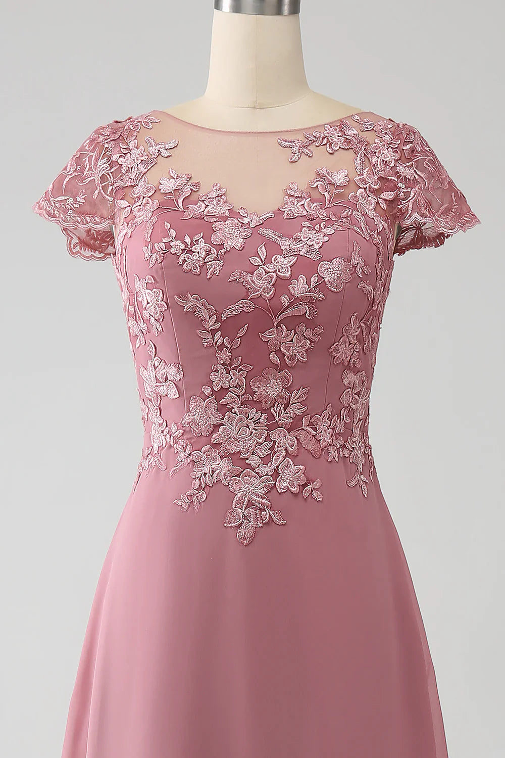 DingJiDress Elegant Fall Wedding Guest Dress November Dusty Rose A-Line Tea-Length Mother of the Bride Dress With Appliques