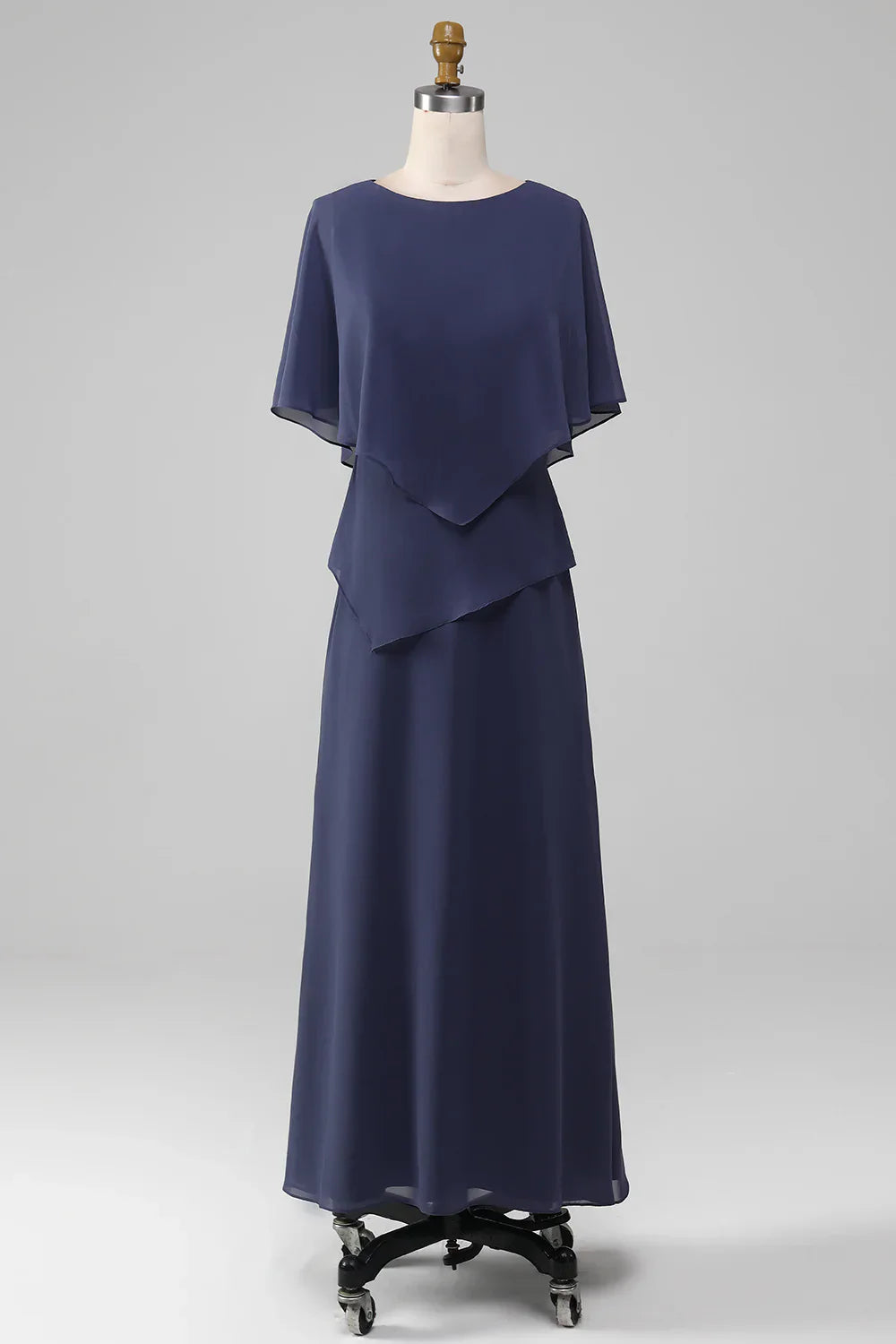 DingJiDress Elegant Stormy Sheath/Column Scoop Tea-Length Chiffon Mother of the Bride Dress Bridesmaid Dresses