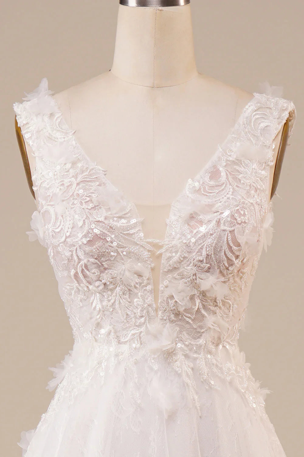 DingJiDress Sparkly Tulle Beaded Ivory Long Wedding Dress