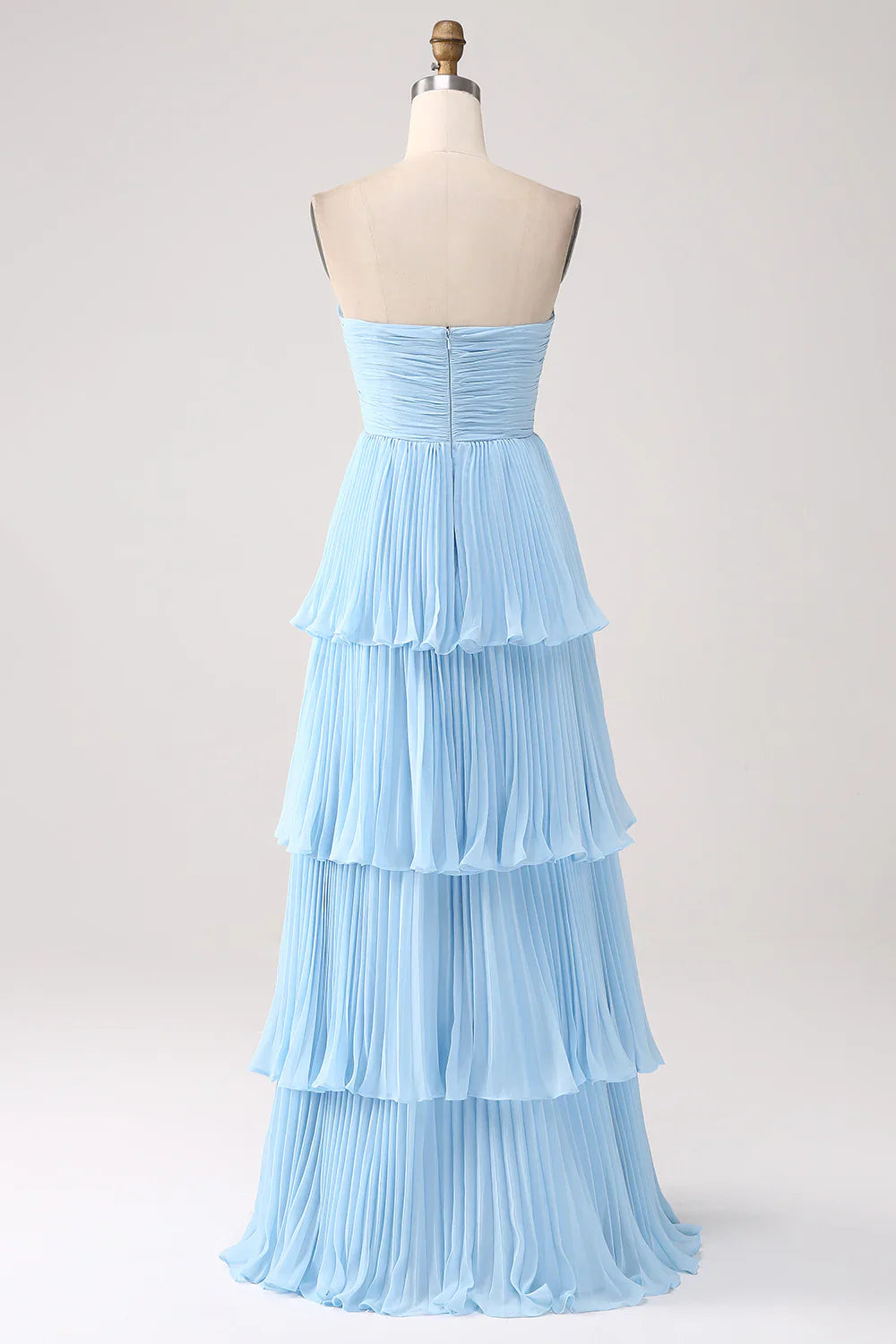 DingJiDress Sky Blue A-Line Wedding Guest Dresses Sweetheart Tiered Floor Length Chiffon Bridesmaid Dress