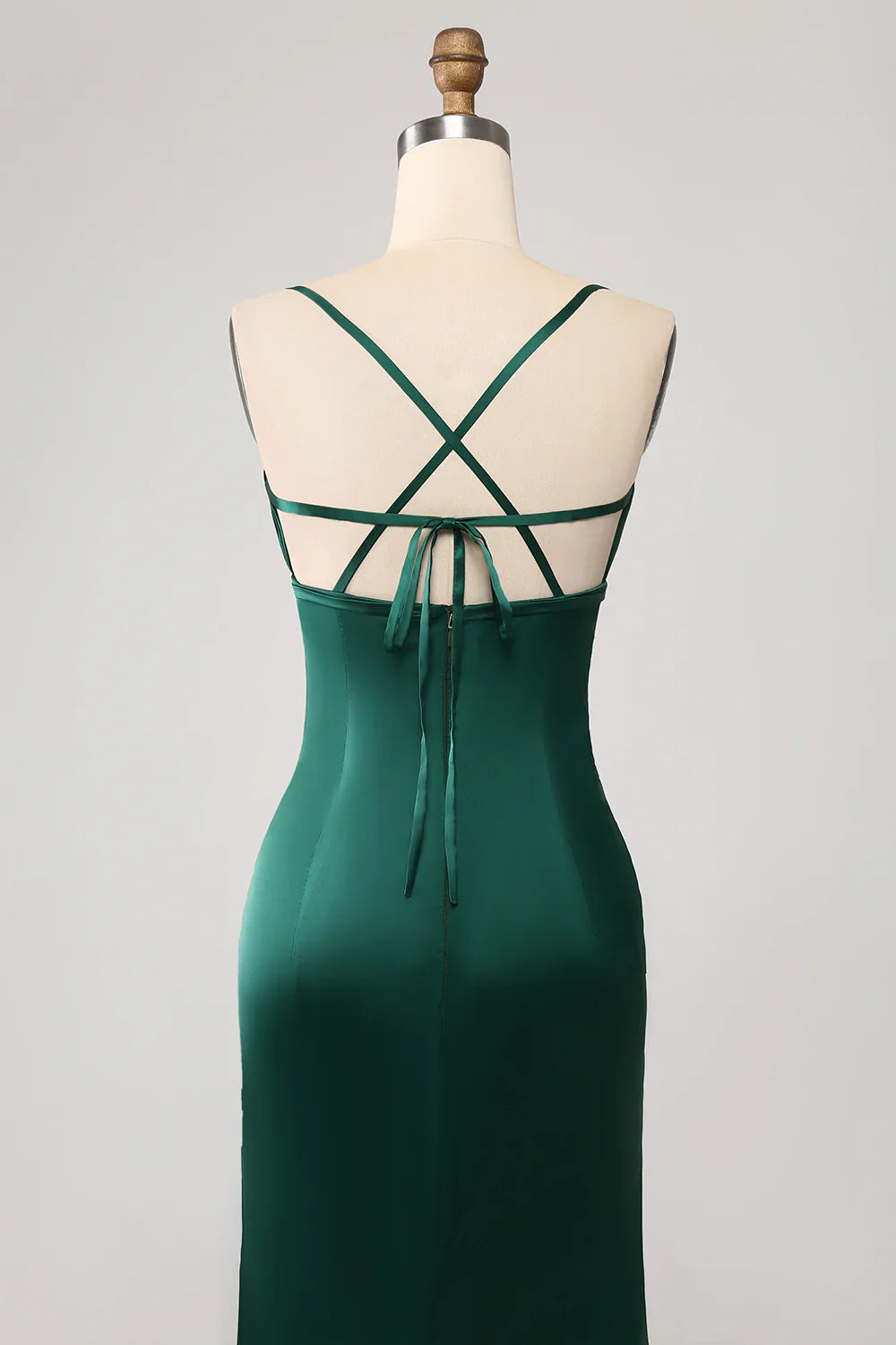 DingJiDress Dark Green Mermaid Spaghetti Straps Satin Prom Dress with Pleated