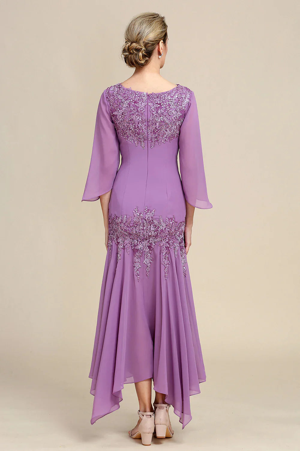 DingJiDress Fashion Bridesmaid Dresses Grey Purple Mermaid Chiffon Mother of the Bride Dress with Lace