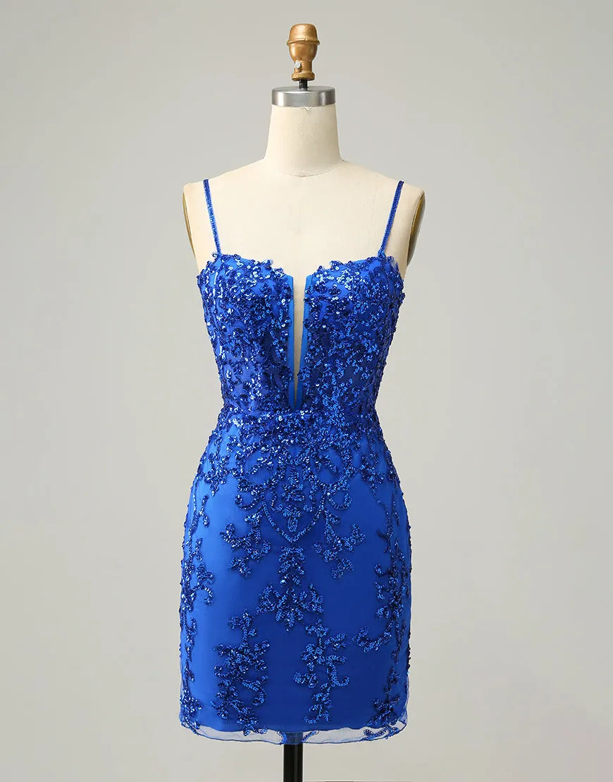 DingJiDress Royal Blue Short Homecoming Dress With Beading And Sequin
