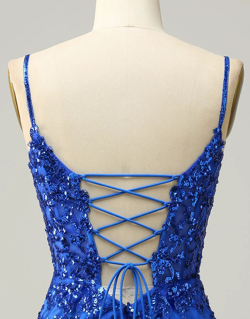 DingJiDress Royal Blue Short Homecoming Dress With Beading And Sequin