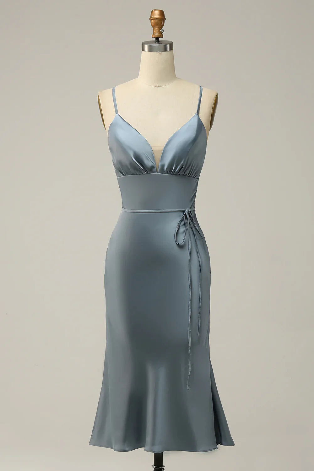 DingJiDress Mermaid Halter Satin Open Back Midi Bridesmaid Dress