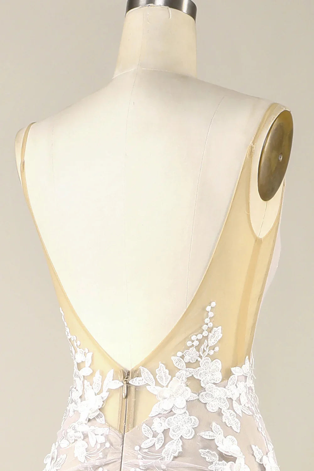DingJiDress Ivory Mermaid Illusion Boat Neck Lace Wedding Dress