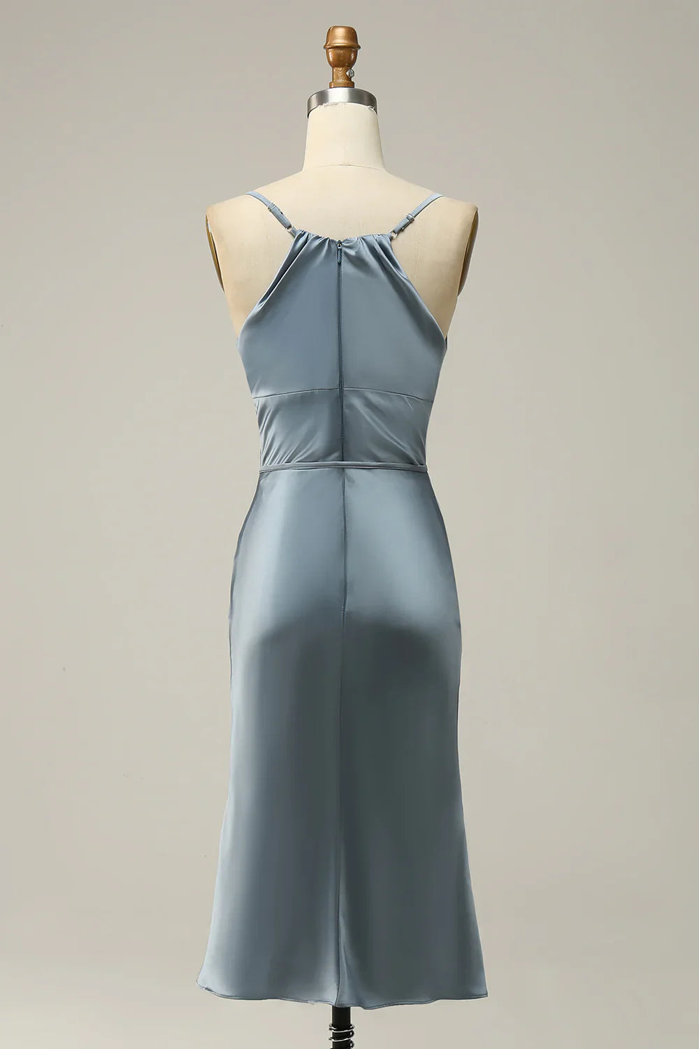 DingJiDress Mermaid Halter Satin Open Back Midi Bridesmaid Dress