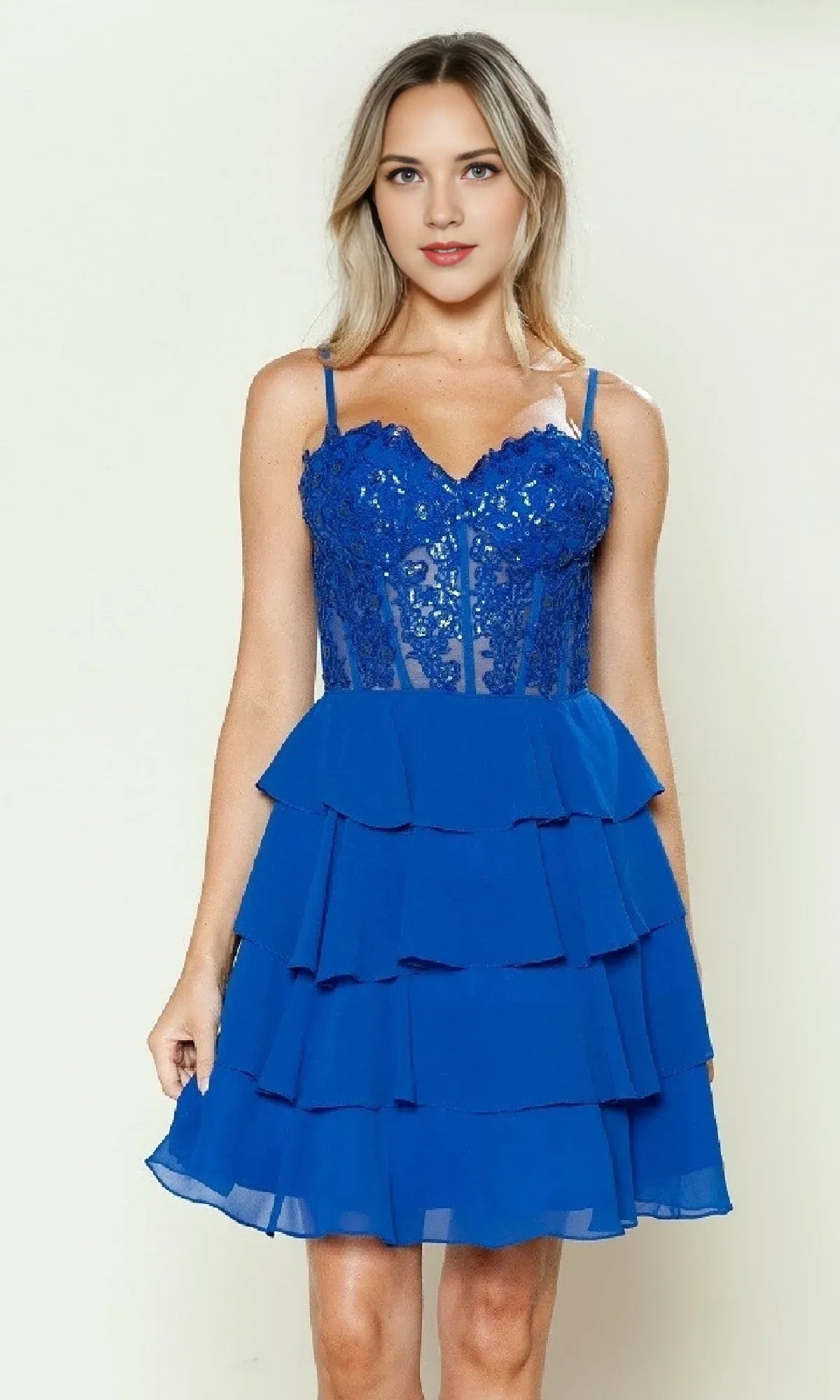 Yellow Lace  Top Homecoming Dress Tiered Skirt Spaghetti Straps for Sweet Gala Style