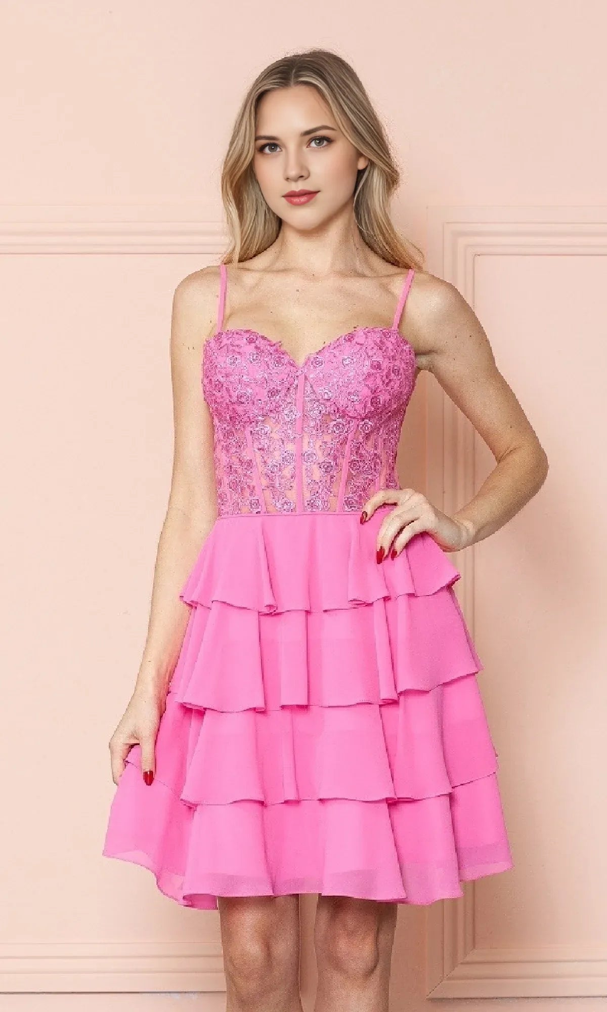 Yellow Lace  Top Homecoming Dress Tiered Skirt Spaghetti Straps for Sweet Gala Style