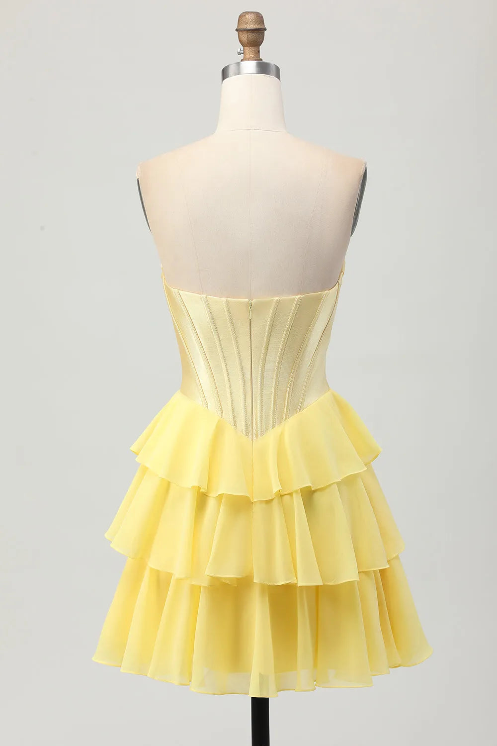 Yellow Ruched Sweetheart Corset Short Homecoming Dress with Appliques