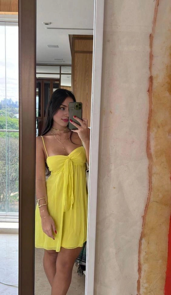 Yellow Spaghetti Straps Mini Party Gown Homecoming Dress