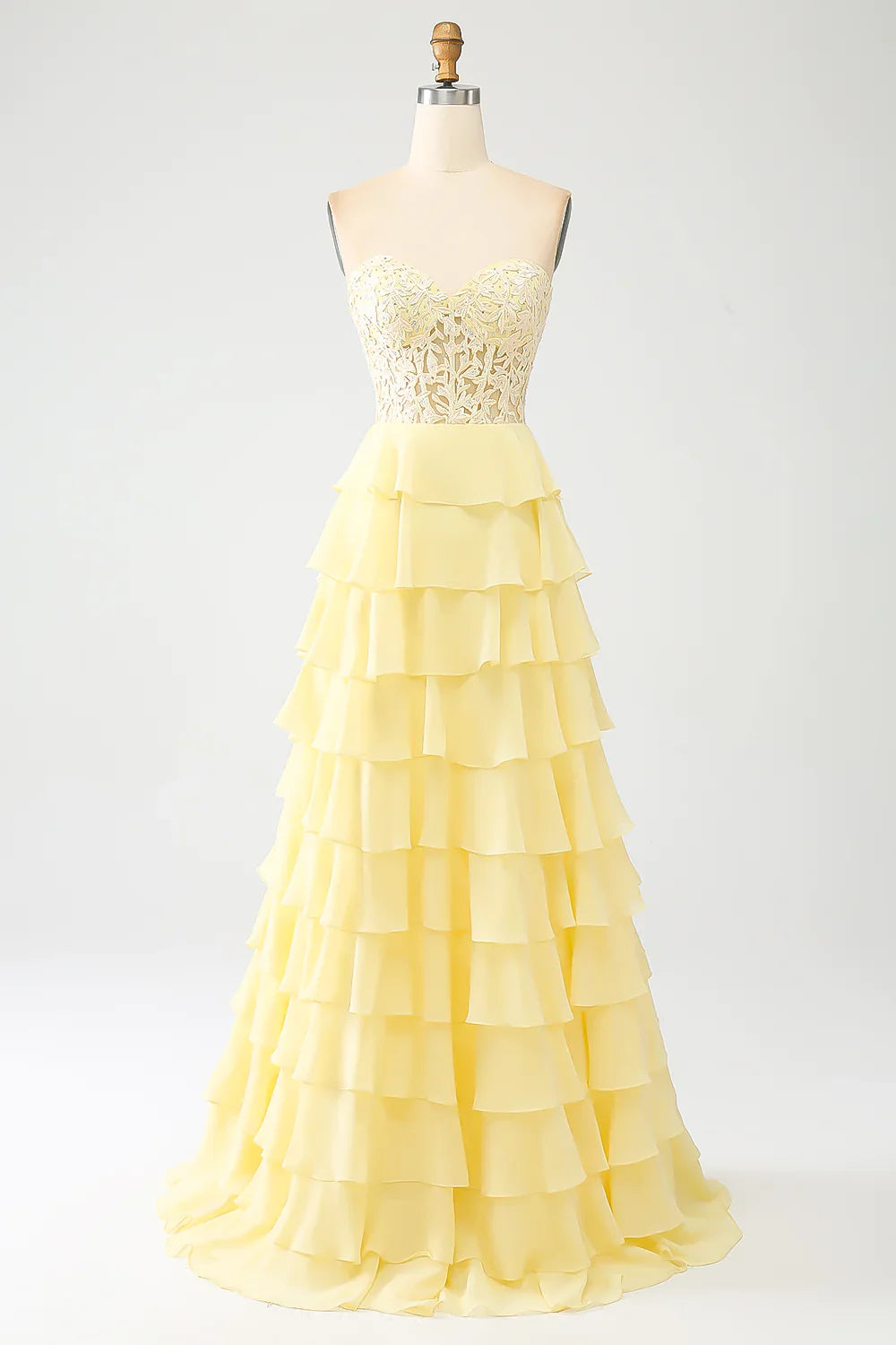 DingJiDress Yellow Sweetheart Tiered Long Prom Dress