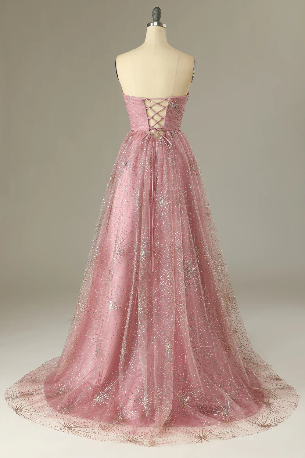 DingJiDress A Line Sweetheart Blush Prom Dress with Criss Cross Back
