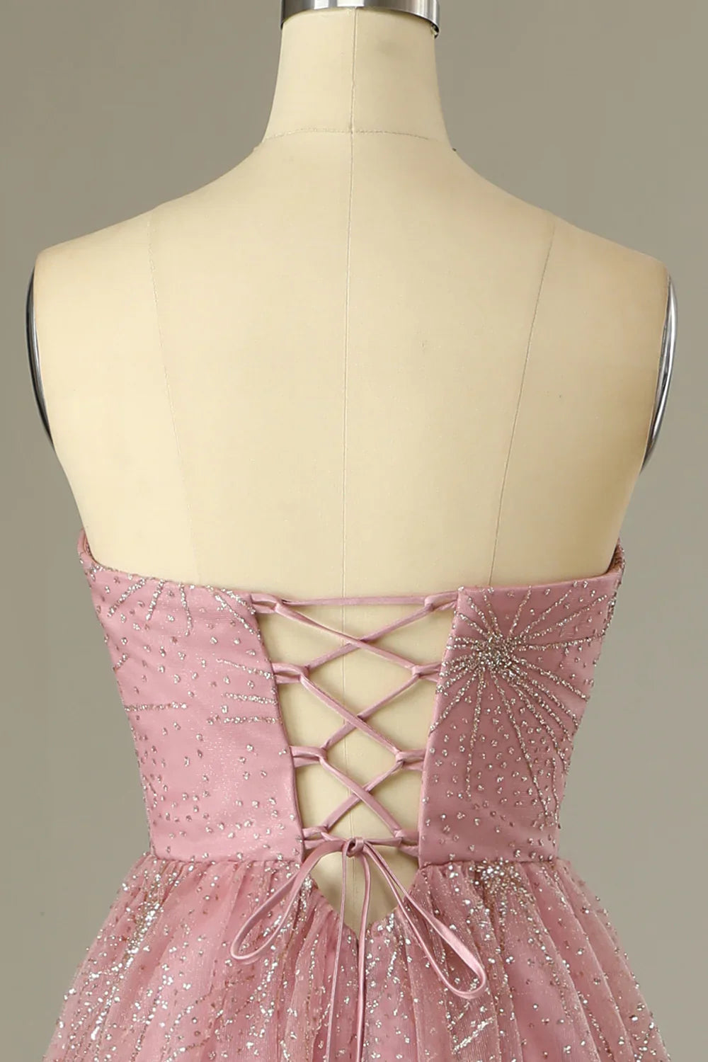 DingJiDress A Line Sweetheart Blush Prom Dress with Criss Cross Back