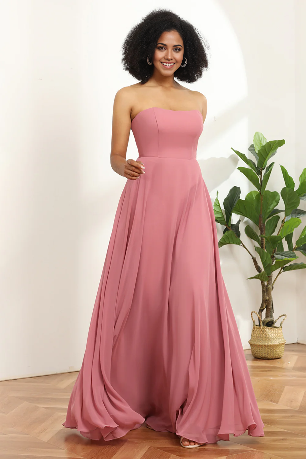 DingJiDress Elegant Blush Sweetheart Long Chiffon Bridesmaid Dress with Bowknot  Wedding Guest Dresses