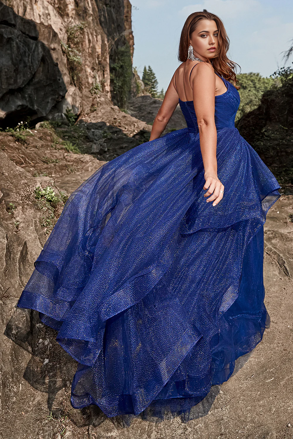 DingJiDress Royal Blue Wedding Guest Dresses A Line Spaghetti Straps Floor-Length Plus Size Dress