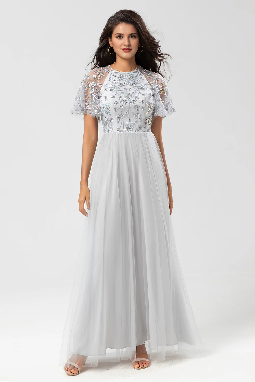 DingJiDress Elegant A-Line Prom Dresses Embroidered Tulle Twilight Bridesmaid Dress With Beading