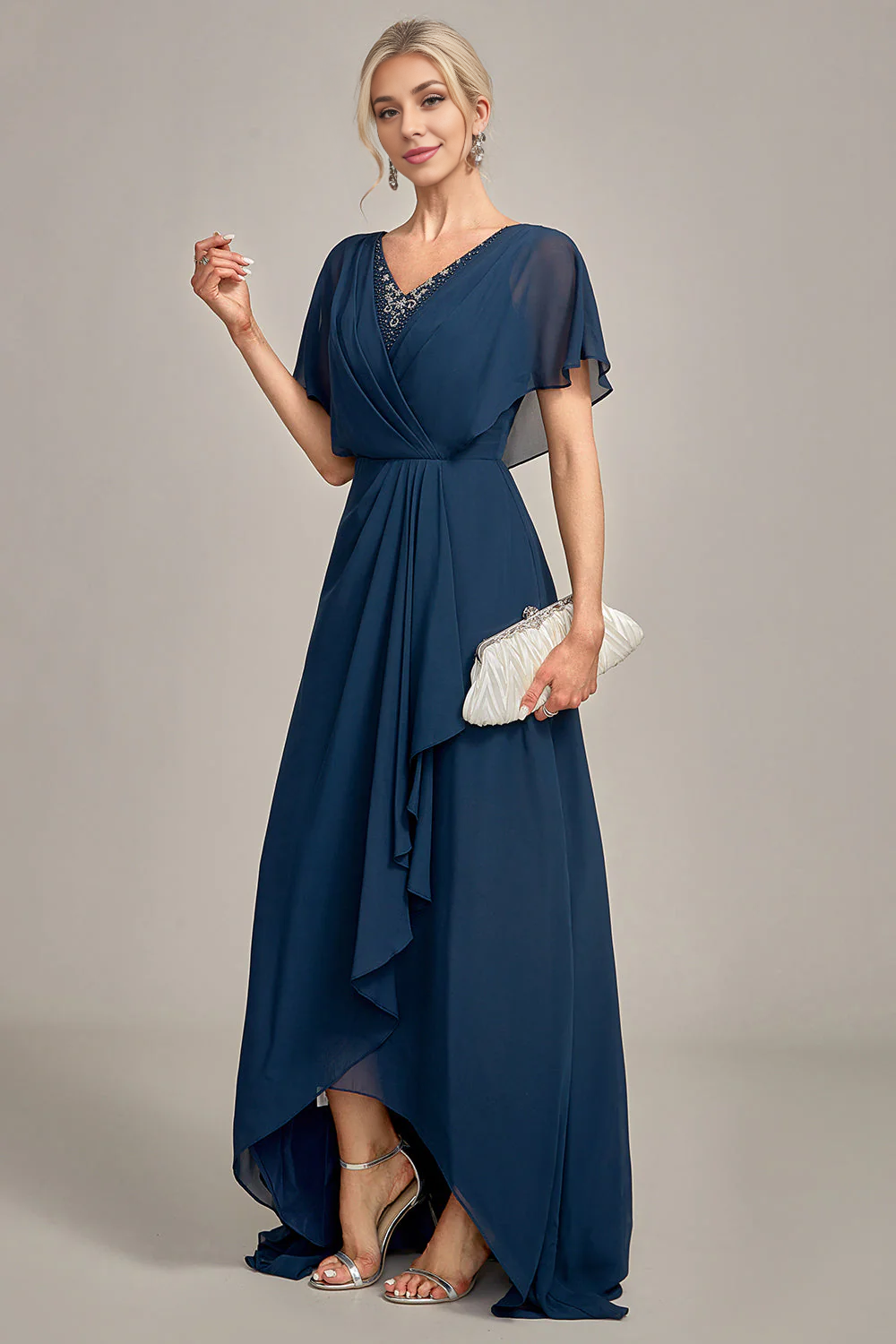 DingJiDress Fashion Navy A-Line Asymmetrical Sequins Mother of the Bride Dress With Beading