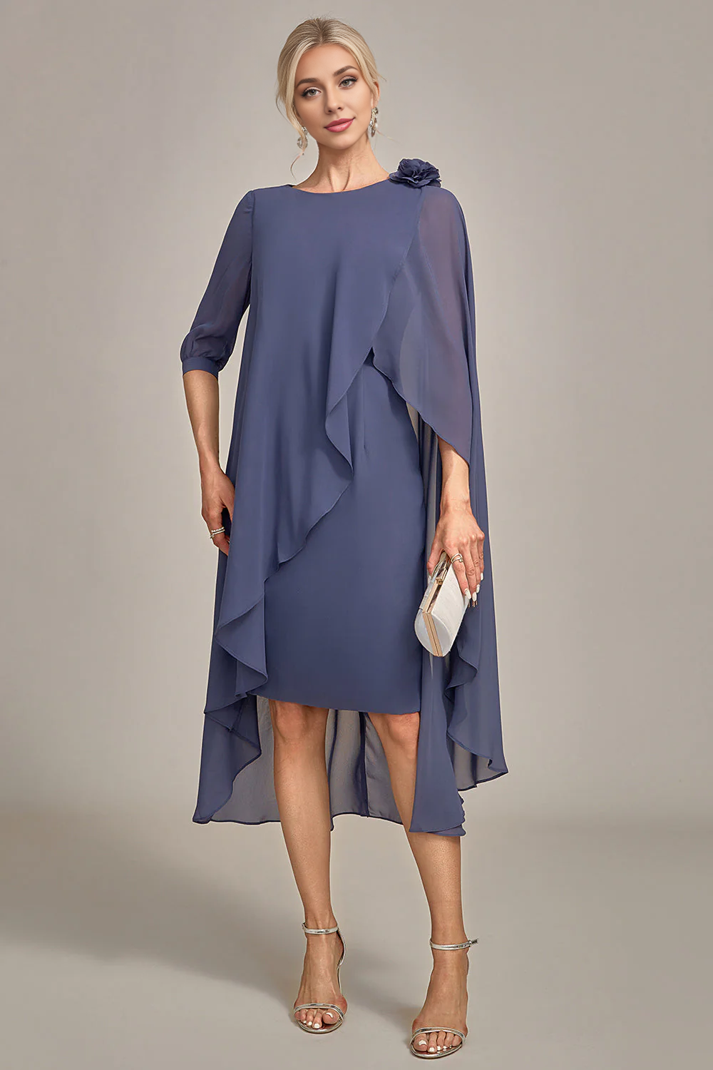 DingJiDress Elegant Sheath Scoop Beaded Knee-Length Chiffon Mother of the Bride Dress