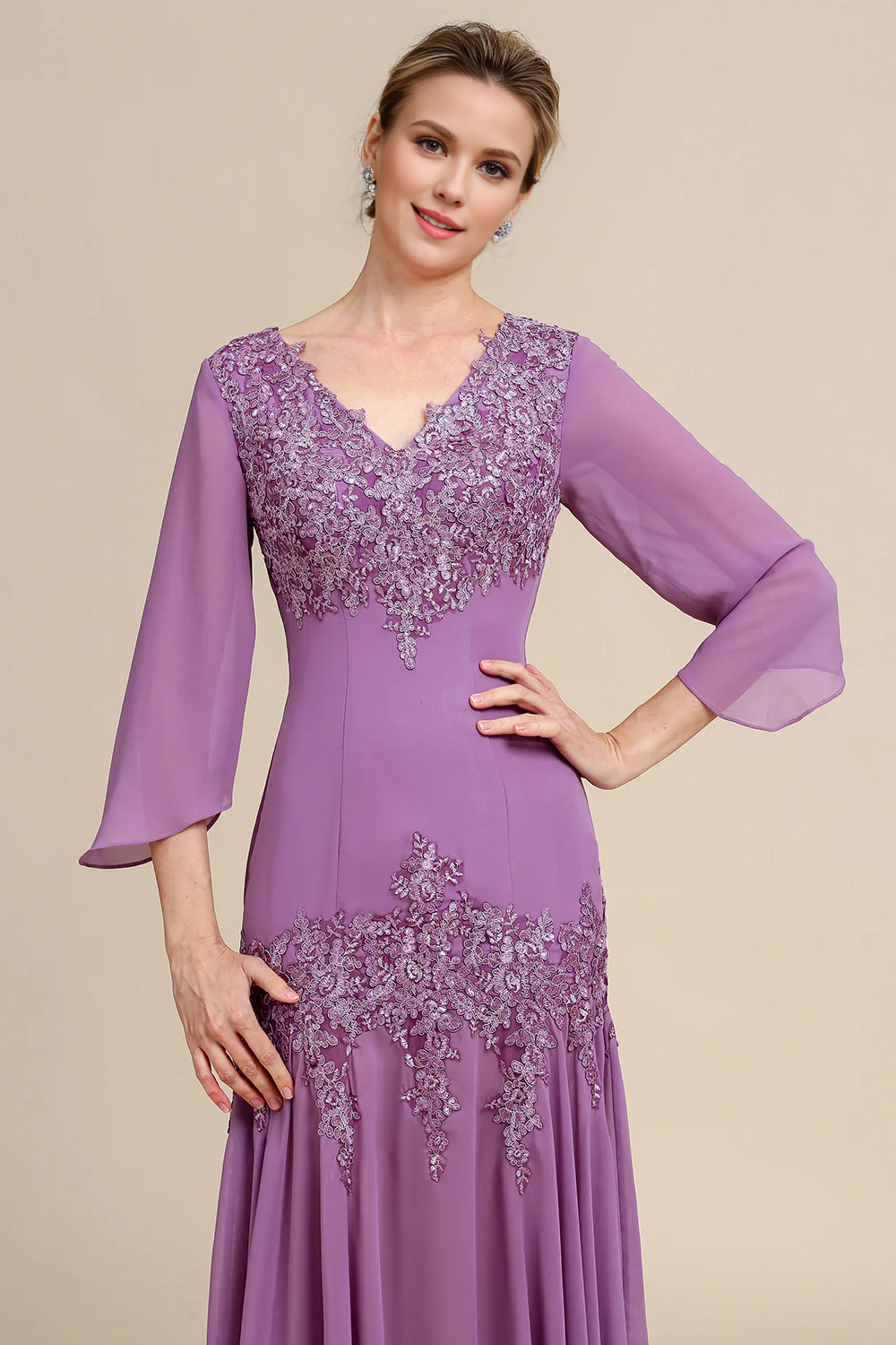 DingJiDress Fashion Bridesmaid Dresses Grey Purple Mermaid Chiffon Mother of the Bride Dress with Lace