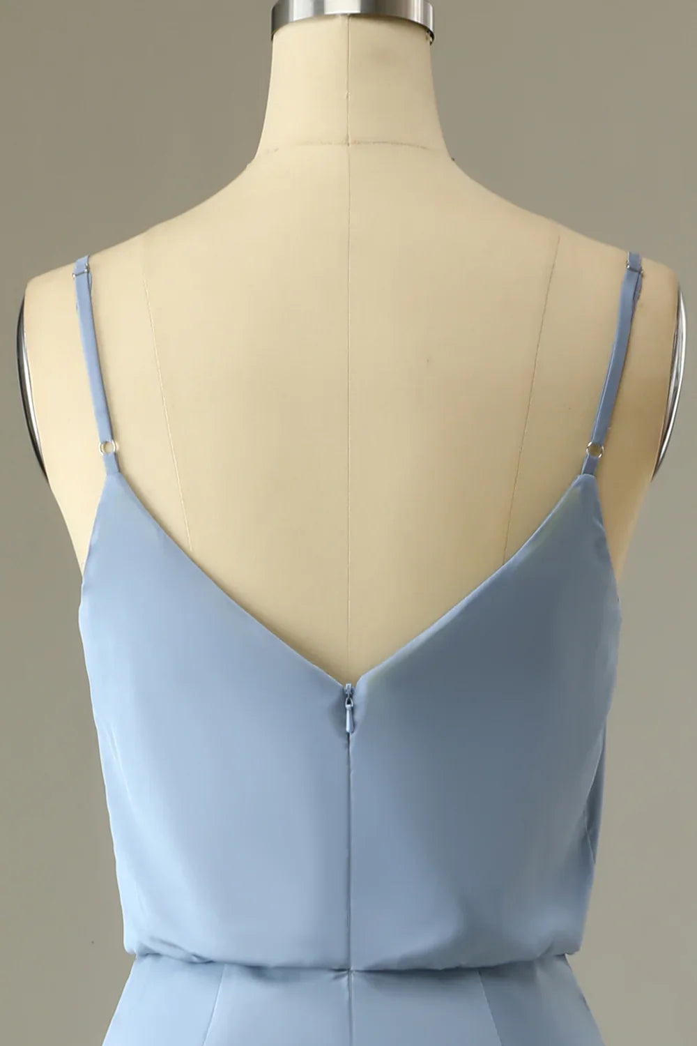 DingJiDress Spaghetti Straps Grey Blue Long Bridesmaid Dress