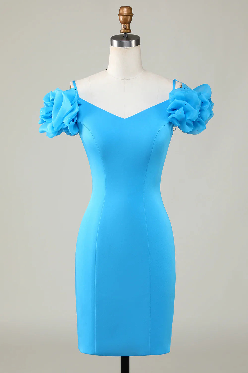 DingJiDress Bodycon Off the Shoulder Blue Short Homecoming Dress with Ruffles