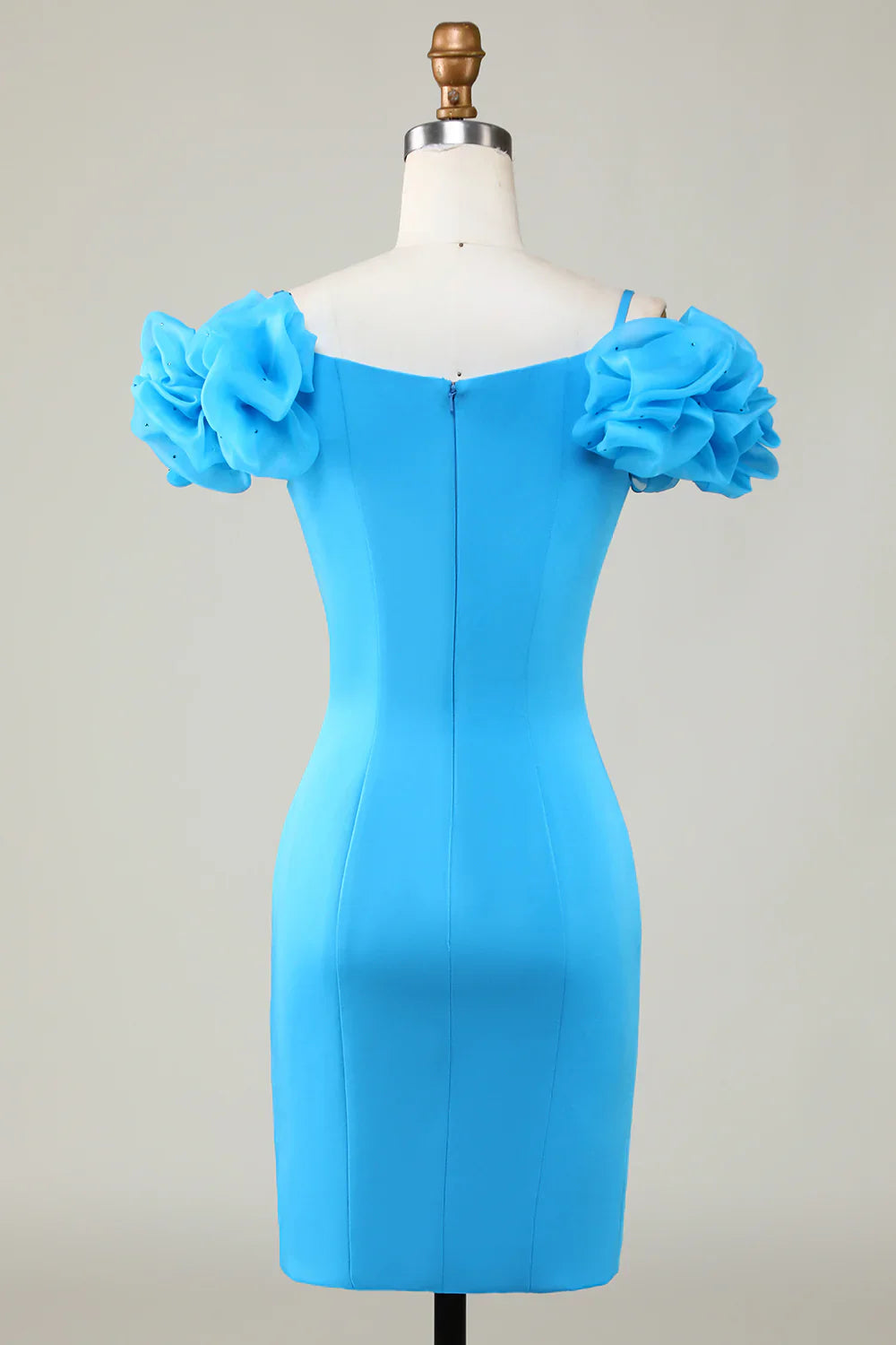 DingJiDress Bodycon Off the Shoulder Blue Short Homecoming Dress with Ruffles