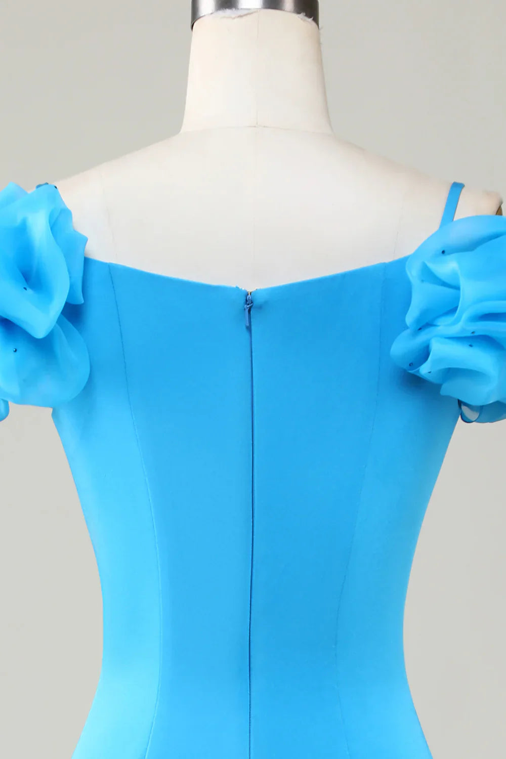 DingJiDress Bodycon Off the Shoulder Blue Short Homecoming Dress with Ruffles