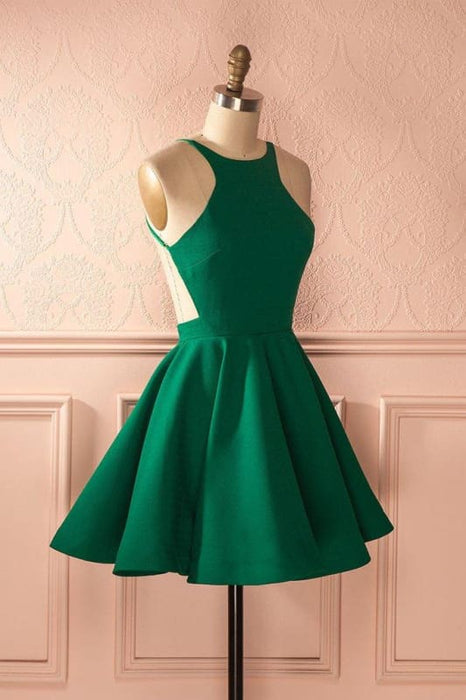 A-line Short Dresses Simple Open Back Ruched Sleeveless Homecoming Dress