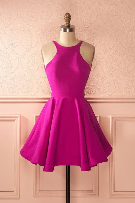 A-line Short Dresses Simple Open Back Ruched Sleeveless Homecoming Dress