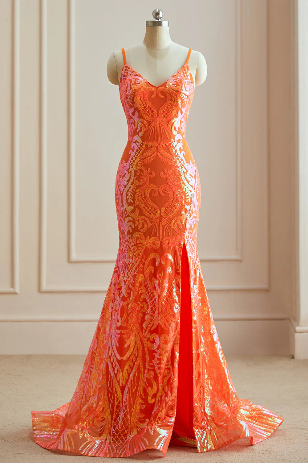 DingJiDress Prom Dress Excellent Mermaid Spaghetti Straps Sequins Split