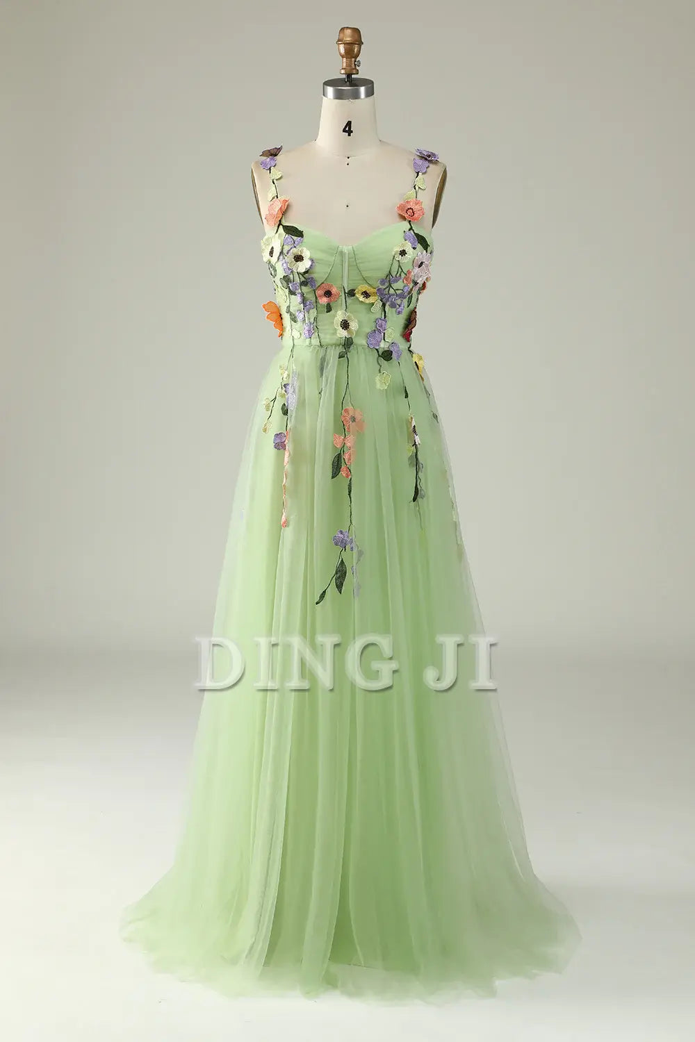 DingJiDress Prom Dress A Line Spaghetti Straps Tulle With 3D Flowers Backless Sweet Formal Women's Dresses Wedding Guests Dresses