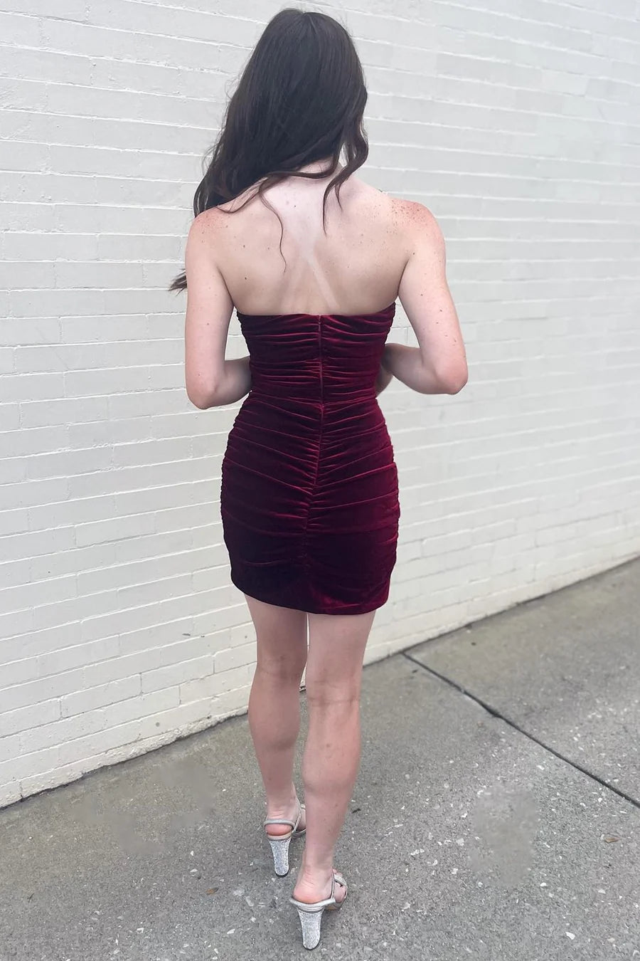 Wine Red Velvet Strapless Short Homecoming Dress