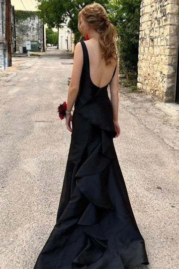Black Plunge V Backless Mermaid Long Formal Gown